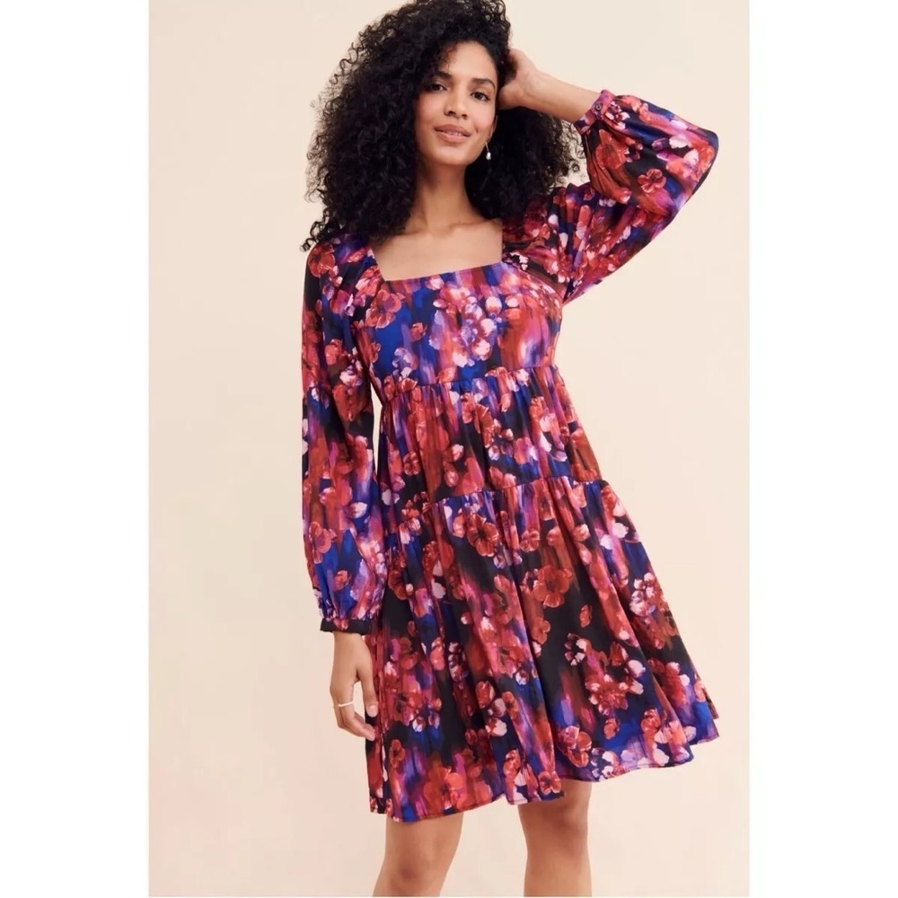 NWT Anthropologie Vero Moda Abstract Water Colors Floral Square neck Dress XS​​​